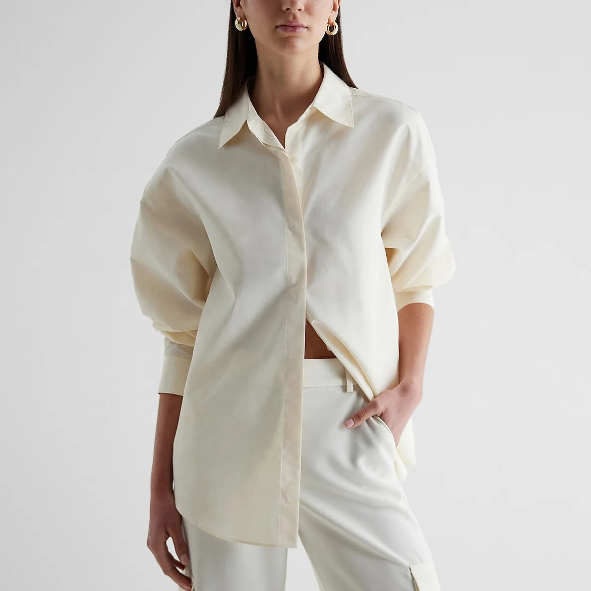 Office Ladies Basic White Shirt Loose Elegant Formal Boyfriend Shirts Womens Long Sleeve Shirts