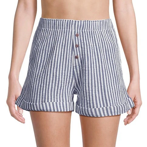 Women Summer Fitted Cozy Striped Shorts Casual Paperbag Waist Cotton Shorts